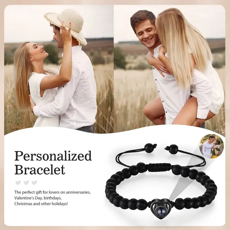 Bracelet with Picture Inside, Custom Bracelet with Picture, Photo Projection Bracelet Heart Charm
