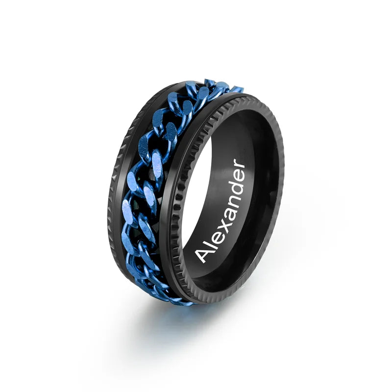 Fidget Ring for Women and Men | Anxiety Ring Stainless Steel | Blue Spinner Ring