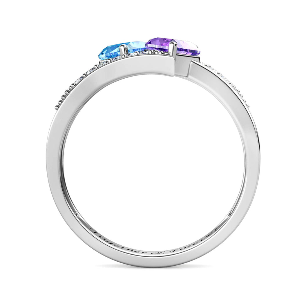 Personalised 2 Birthstone Ring - Engraved Sterling Silver 2 Name Ring - IFSHEPersonalised 2 Birthstone Ring - Engraved Sterling Silver 2 Name Ring - IFSHE