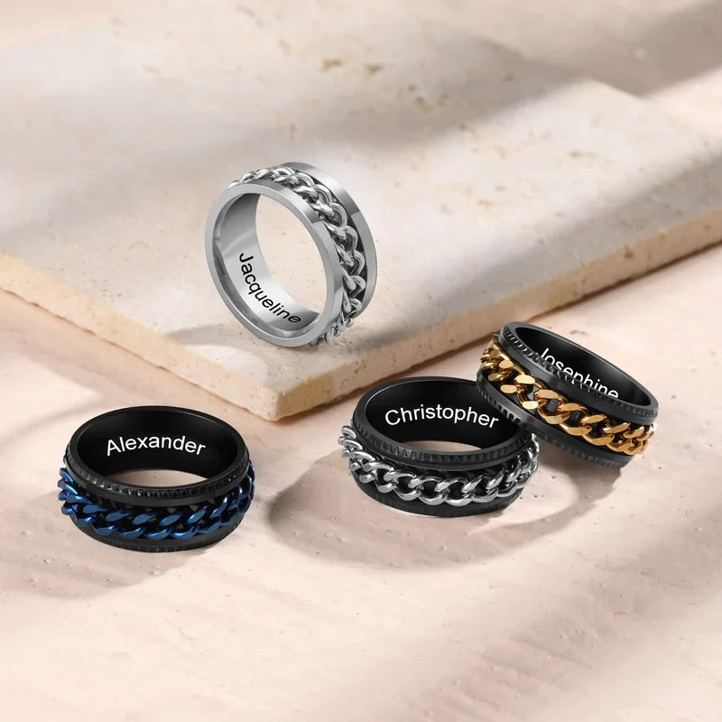 Fidget Ring for Women and Men | Anxiety Ring Stainless Steel | Black Spinner Ring