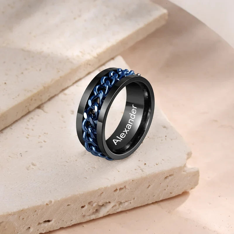 Fidget Ring for Women and Men | Anxiety Ring Stainless Steel | Blue Spinner Ring