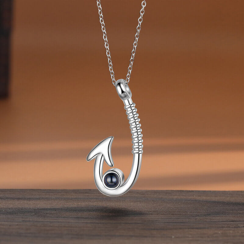 Personalised Fish Hook Pendant Photo Projection Necklace