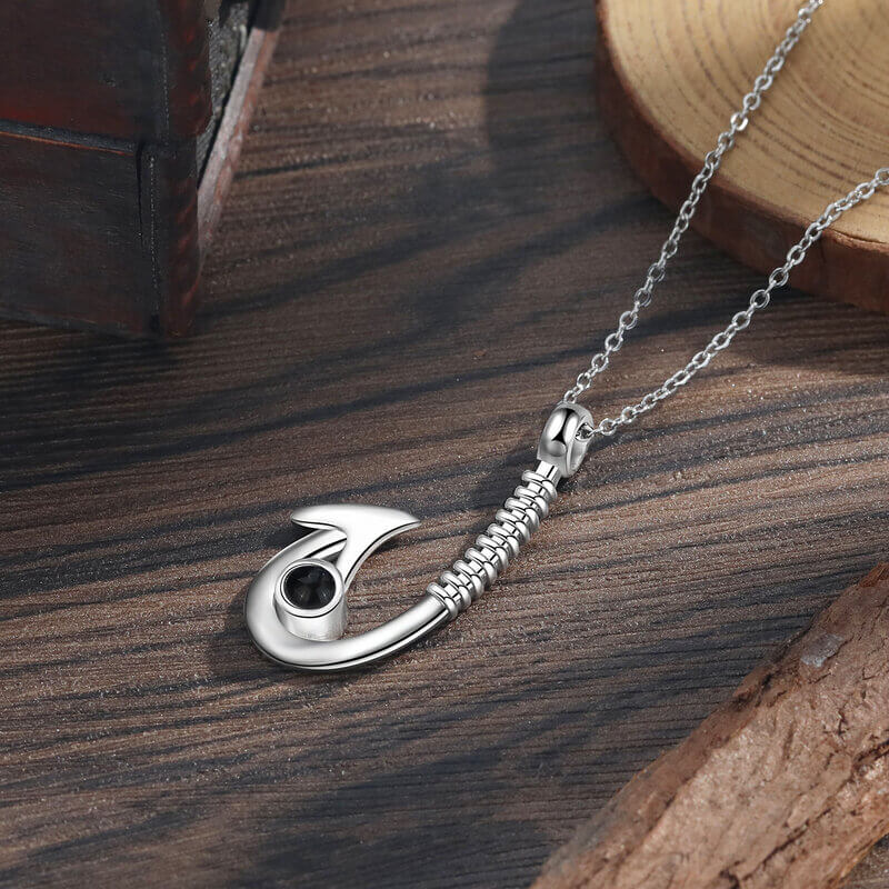 Personalised Fish Hook Pendant Photo Projection Necklace