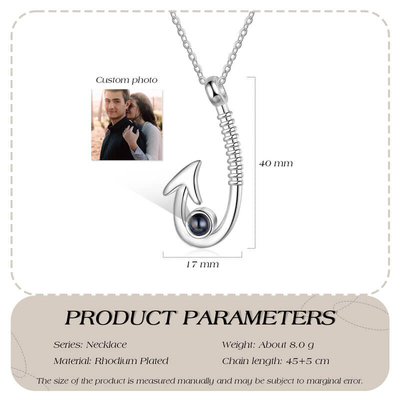 Personalised Fish Hook Pendant Photo Projection Necklace