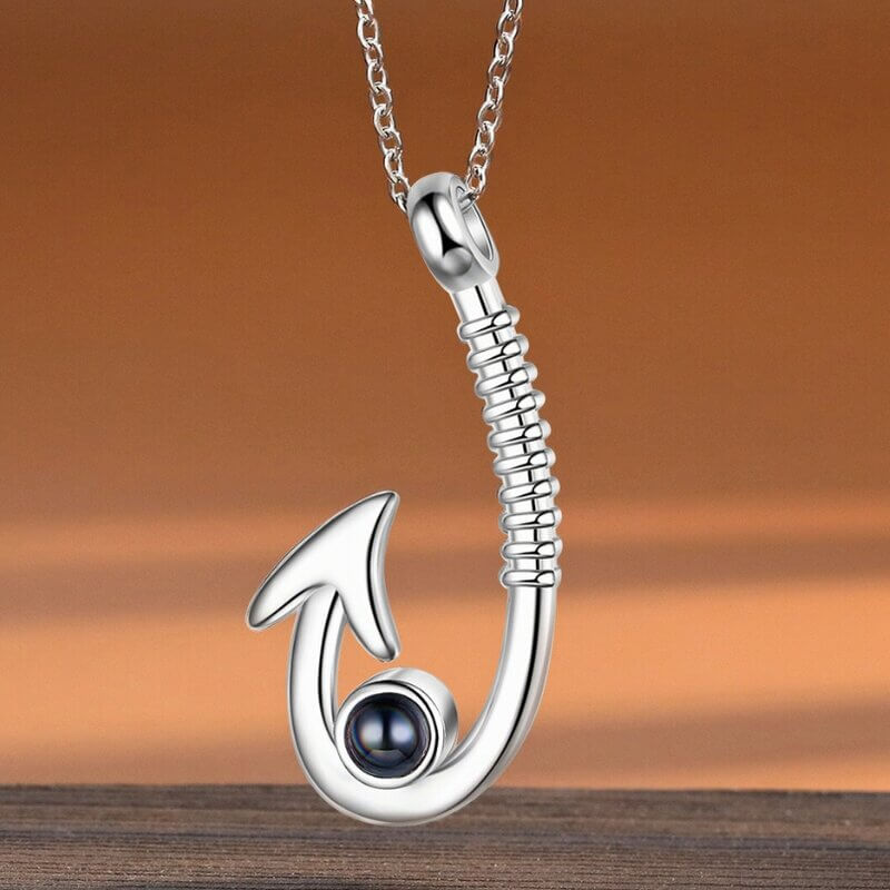 Personalised Fish Hook Pendant Photo Projection Necklace