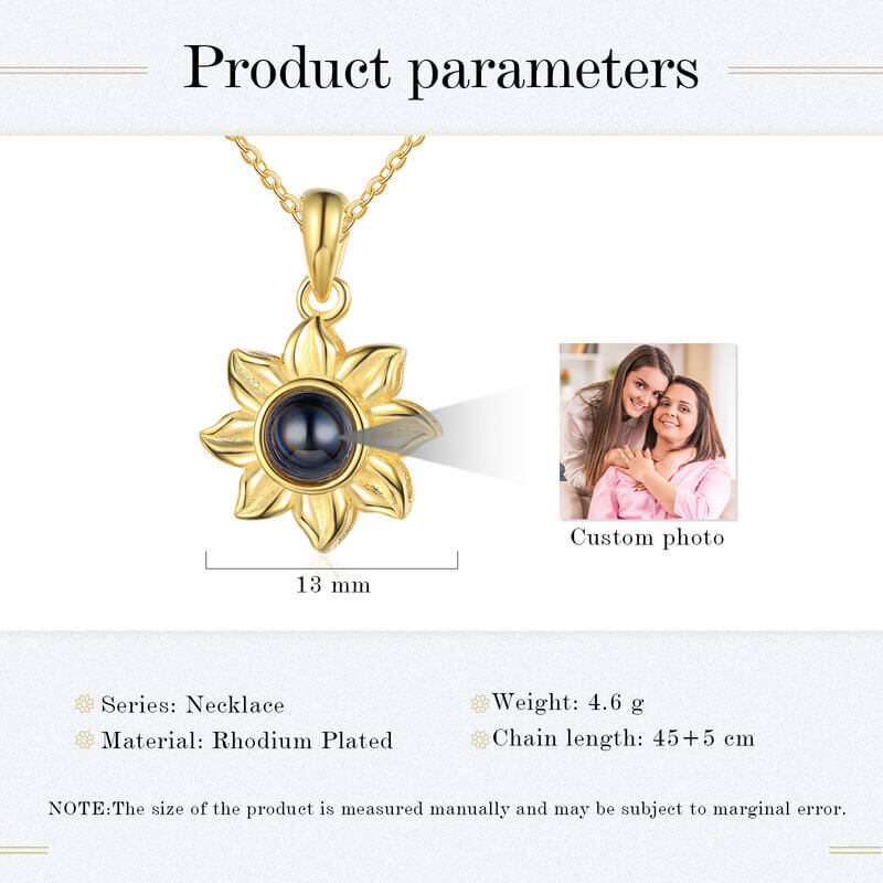 Necklace with Picture Inside | Sunflower Photo Projection Necklace Yellow Gold | Photo Projection Necklace