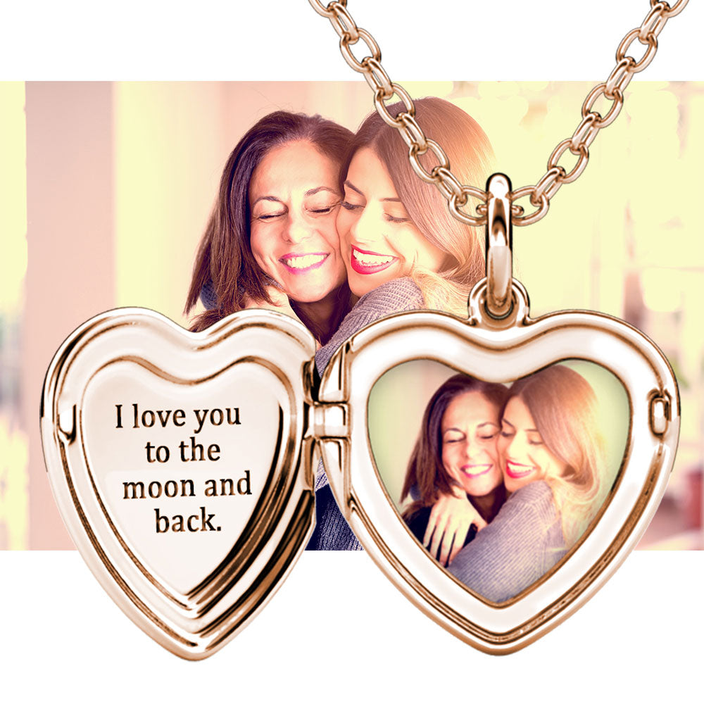 Fanery Sue Personalized Large Heart-shape Locket with 2 Picture Inside Engraved Pendant Memorial Necklace Customizable Any Photo Text&Symbols for