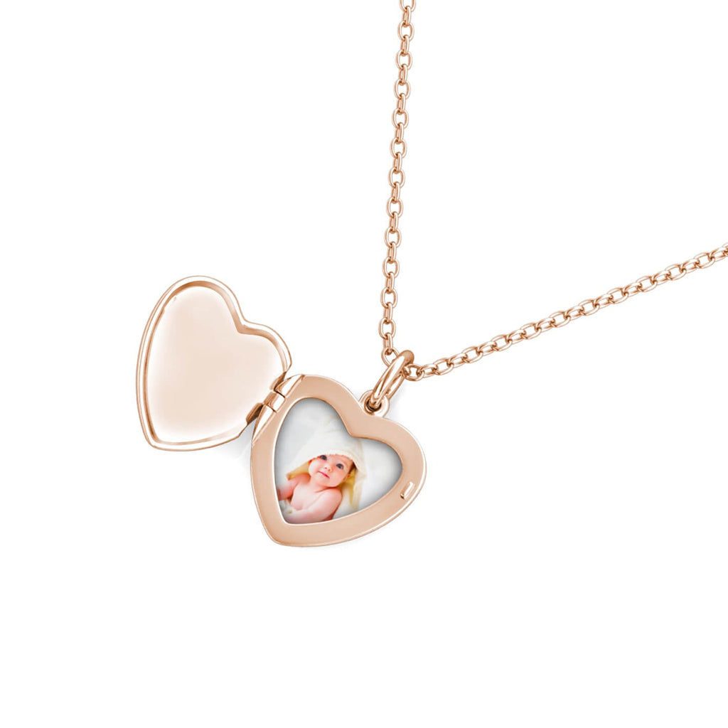 Personalised Heart Locket with Photo - Locket with Picture Inside - Rose Gold