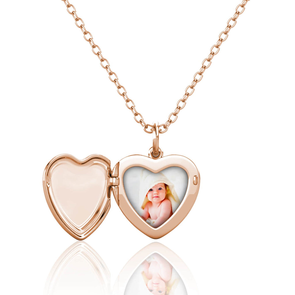 Personalised Heart Locket with Photo - Locket with Picture Inside - Rose Gold