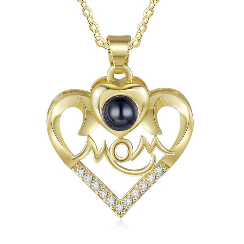 Gold Plated Heart Shaped Photo Projection Necklace for Mom