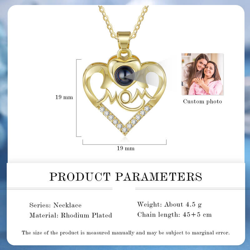 Gold Plated Heart Shaped Photo Projection Necklace for Mom
