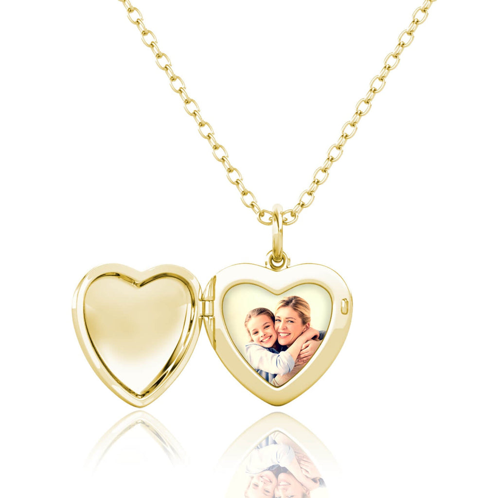 Personalised Heart Locket with Photo - Locket with Picture Inside - Gold