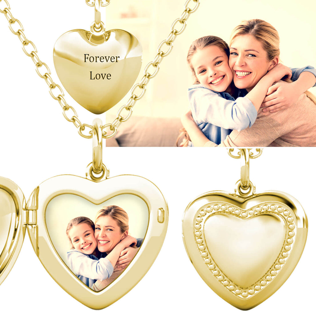 Personalised Heart Locket with Photo - Locket with Picture Inside - Gold