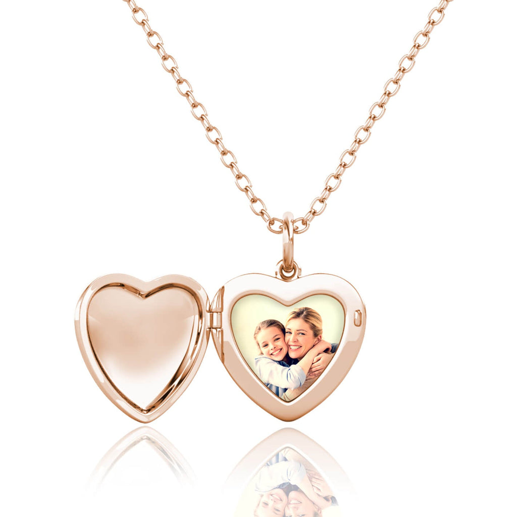 Rose Gold Locket Necklace - Heart Locket with Photo