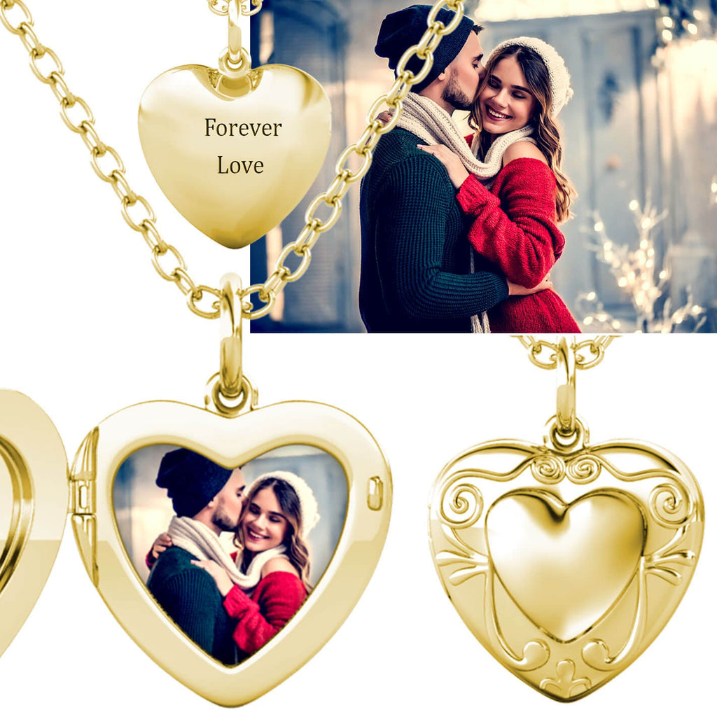 Personalised Heart Locket with Photo - Locket with Picture Inside - Gold