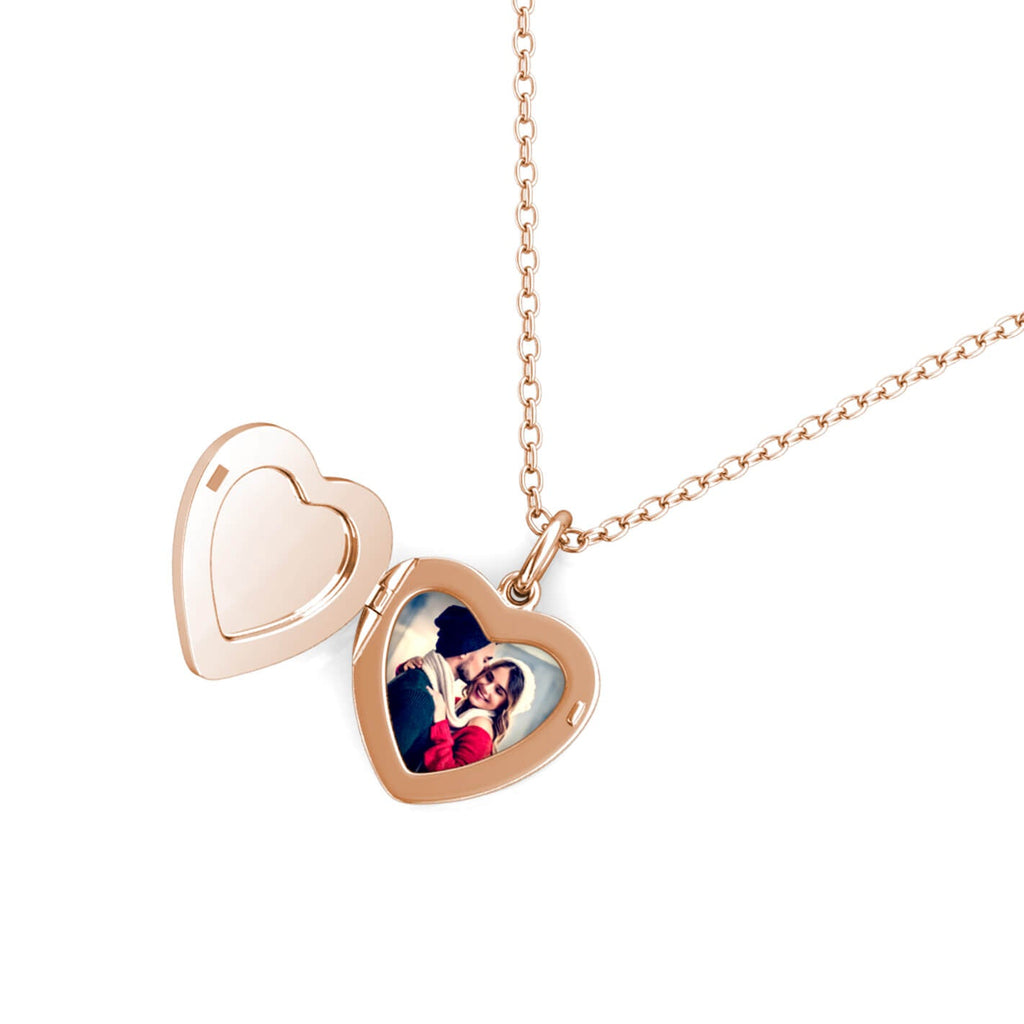 Personalised Heart Locket with Photo - Locket with Picture Inside - Rose Gold