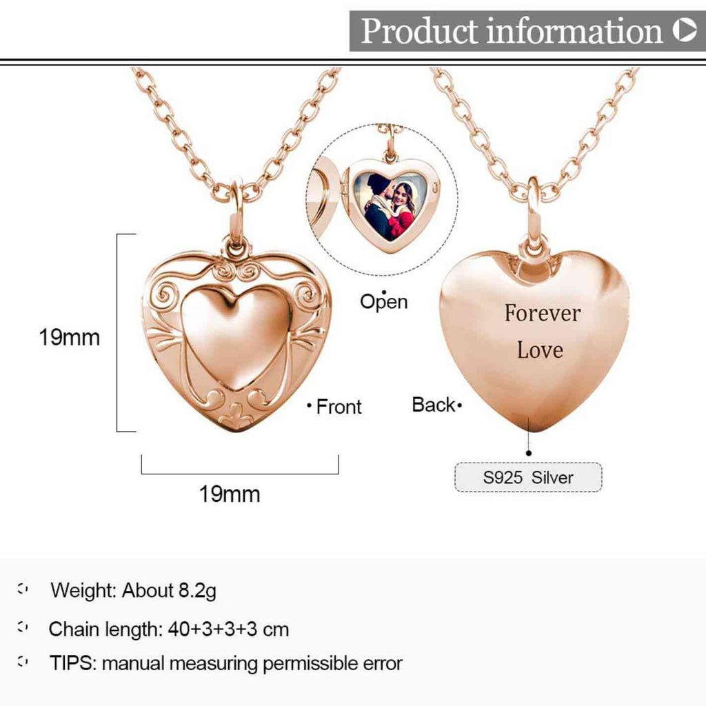 Personalised Heart Locket with Photo - Locket with Picture Inside - Rose Gold