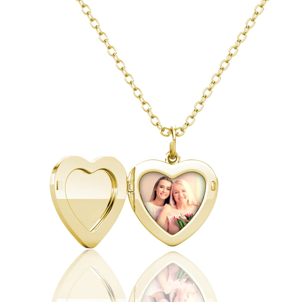 Personalised Heart Locket with Photo - Locket with Picture Inside - Gold