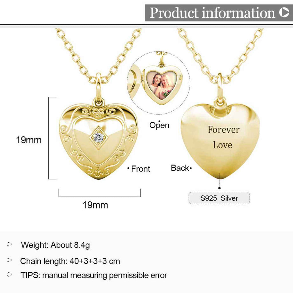 Personalised Heart Locket with Photo - Locket with Picture Inside - Gold