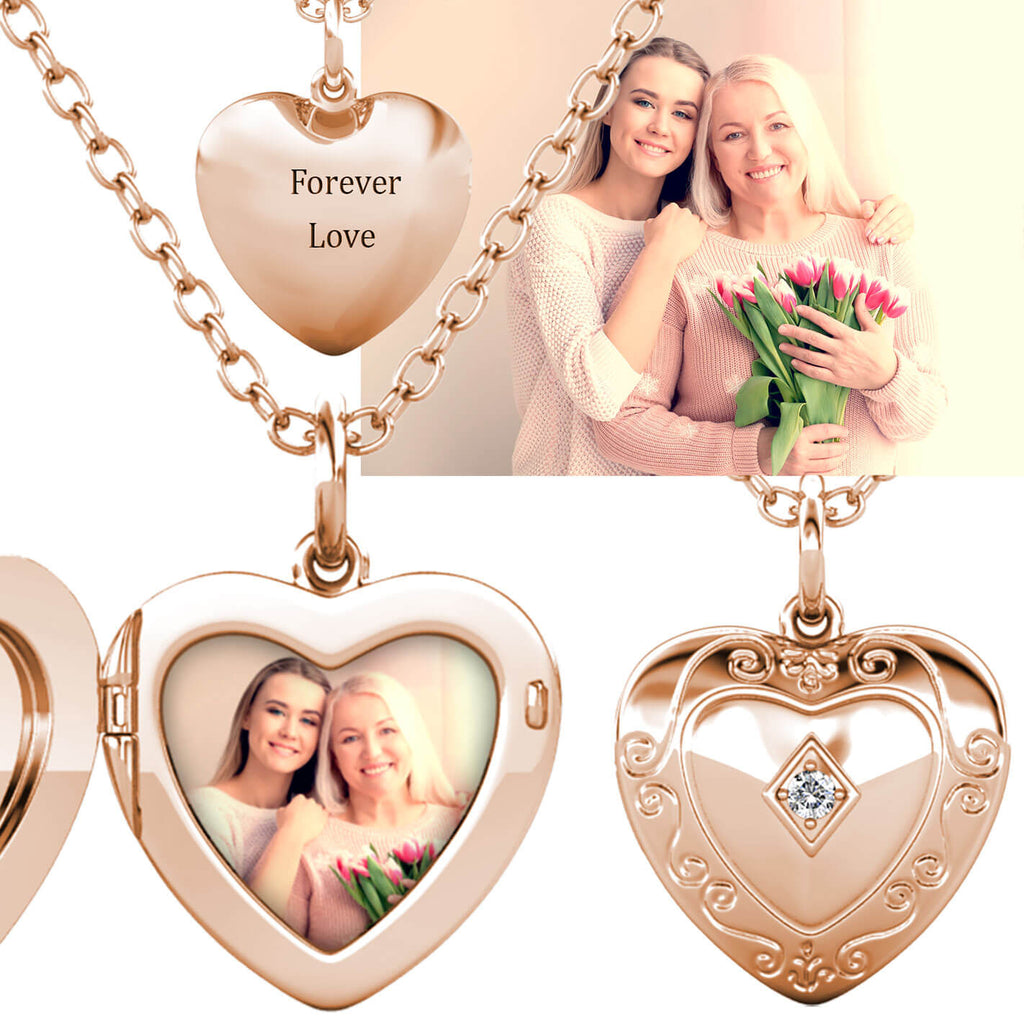 Personalised Heart Locket with Photo - Locket with Picture Inside - Rose Gold