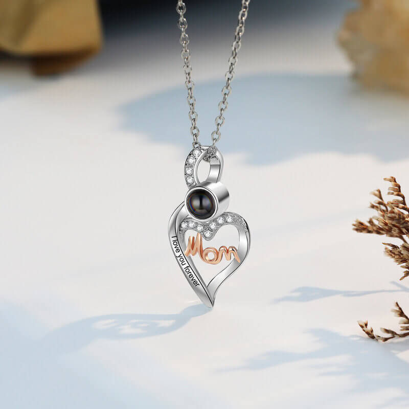 Necklace with Picture Inside | Heart Projection necklace | Mom Photo Necklace with Engraving