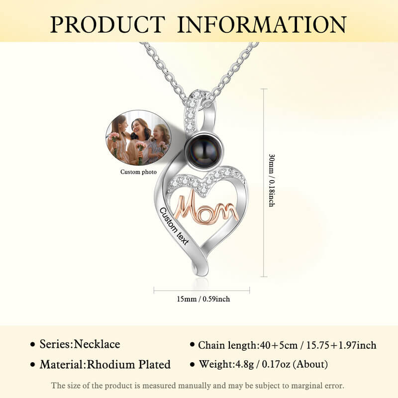 Necklace with Picture Inside | Heart Projection necklace | Mom Photo Necklace with Engraving