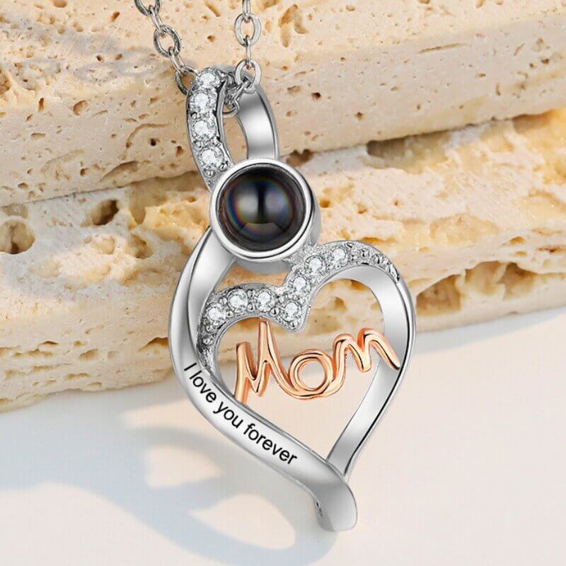 Necklace with Picture Inside | Heart Projection necklace | Mom Photo Necklace with Engraving