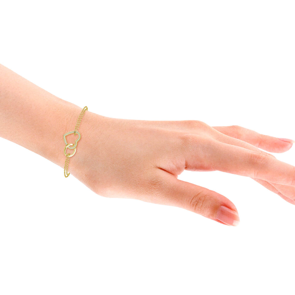Personalised Interlocking Heart Bracelet, Engraved Bracelet, Gold - IFSHE UK