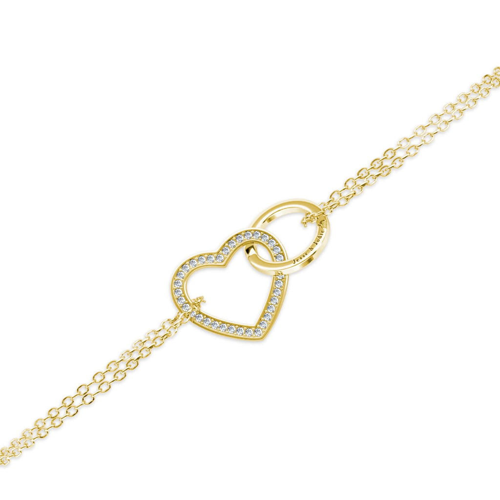 Personalised Interlocking Heart Bracelet, Engraved Bracelet, Gold - IFSHE UK