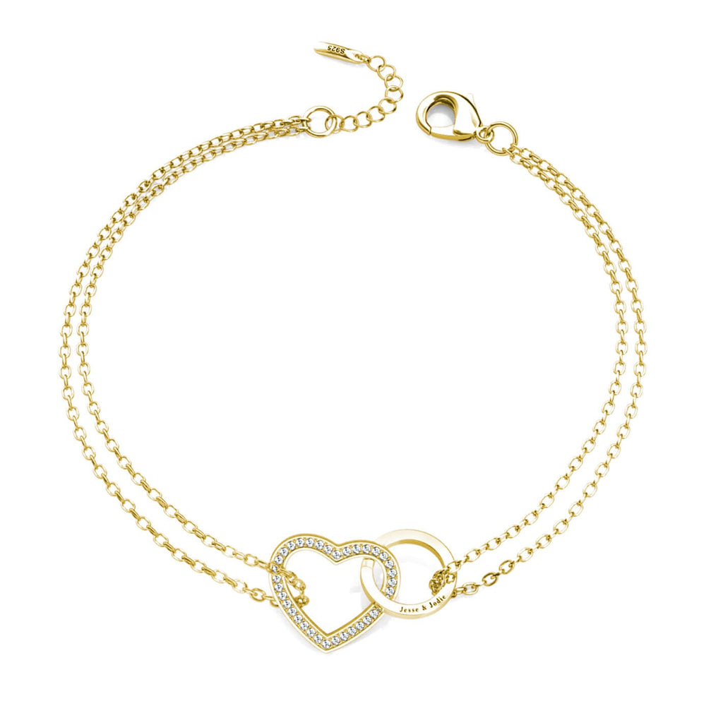 Personalised Interlocking Heart Bracelet, Engraved Bracelet, Gold - IFSHE UK