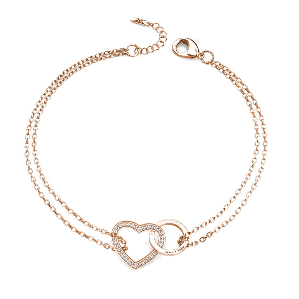 Personalised Interlocking Heart Bracelet, Engraved Bracelet, Rose Gold - IFSHE UK