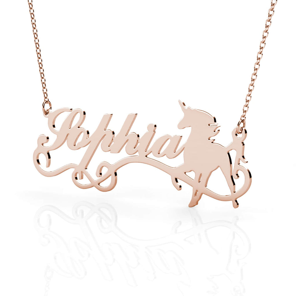 Unicorn Name Necklace - Personalised Name Necklace Rose Gold - IFSHE UK