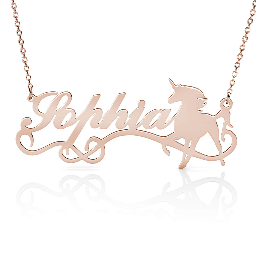 Unicorn Name Necklace - Personalised Name Necklace Rose Gold - IFSHE UK