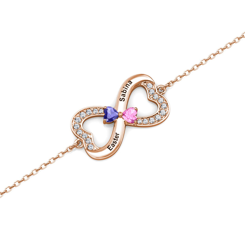 Personalised Infinity Bracelet with Engraving - 2 Birthstone - Rose Gold - IFSHE UK