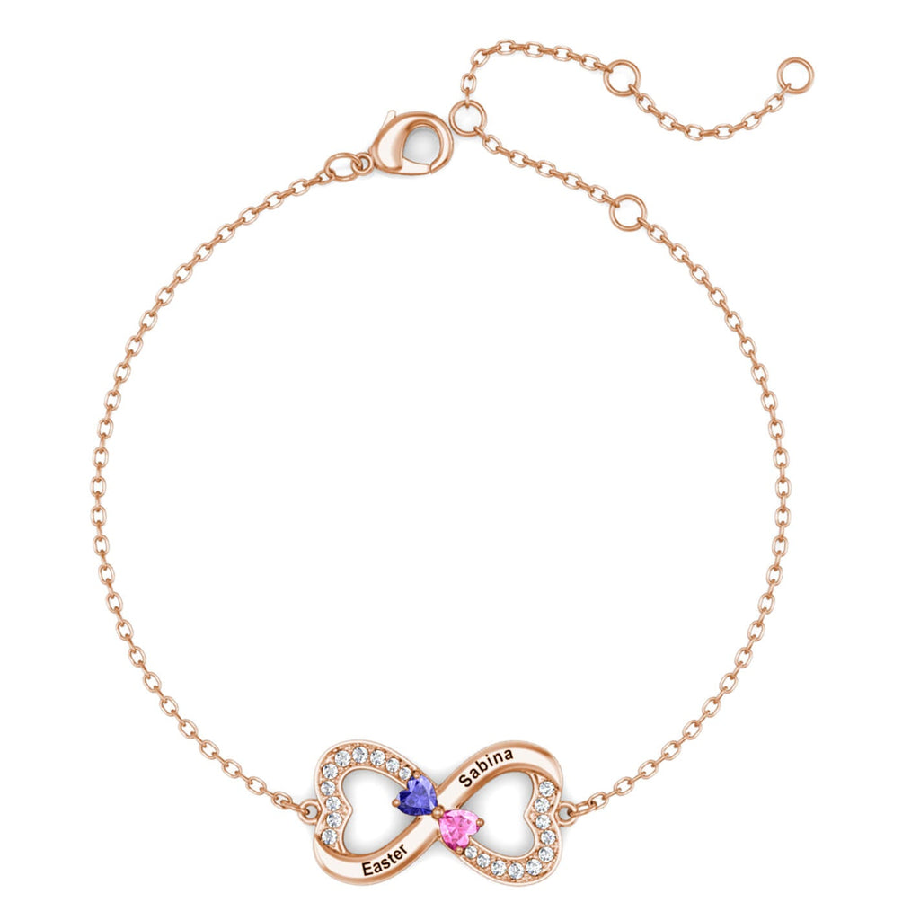 Personalised Infinity Bracelet with Engraving - 2 Birthstone - Rose Gold - IFSHE UK