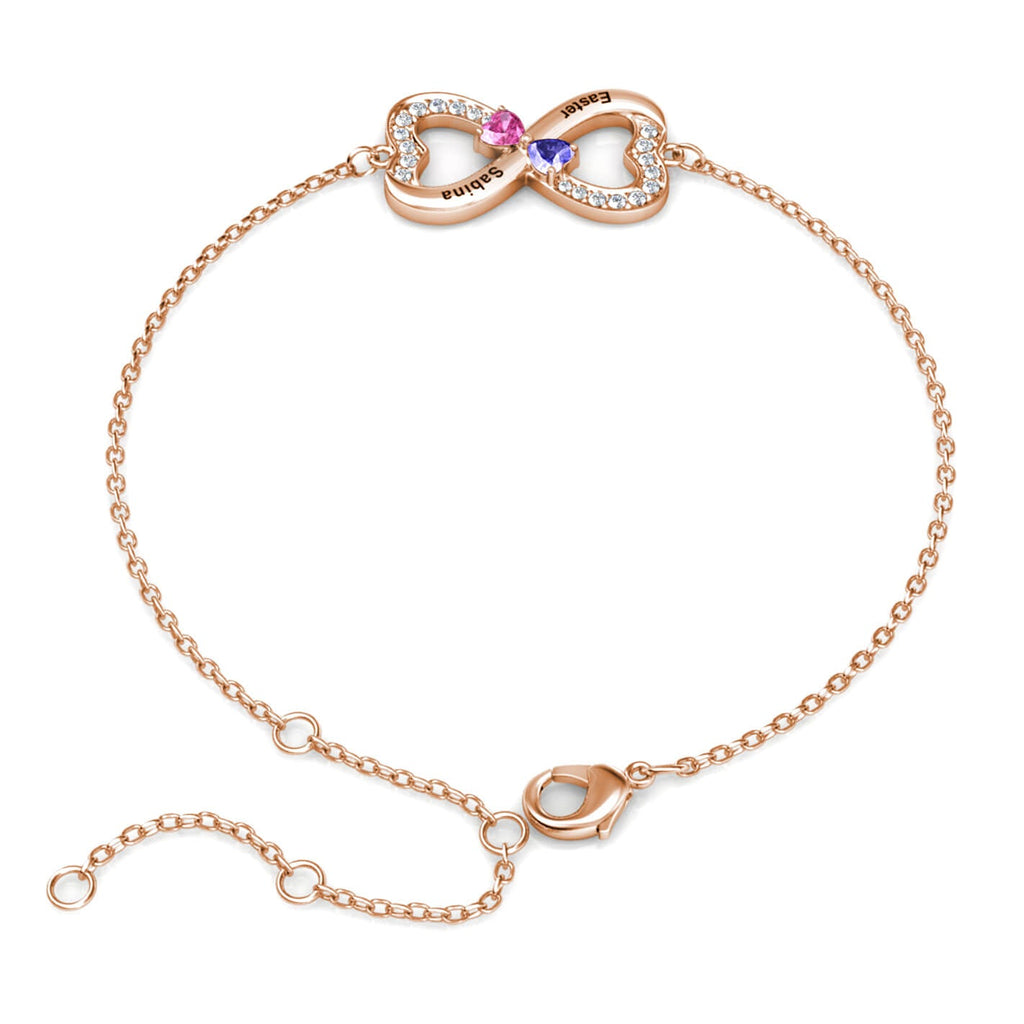 Personalised Infinity Bracelet with Engraving - 2 Birthstone - Rose Gold - IFSHE UK