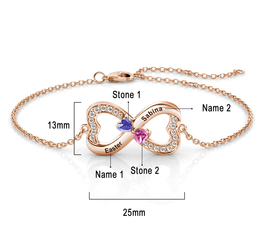Personalised Infinity Bracelet with Engraving - 2 Birthstone - Rose Gold - IFSHE UK