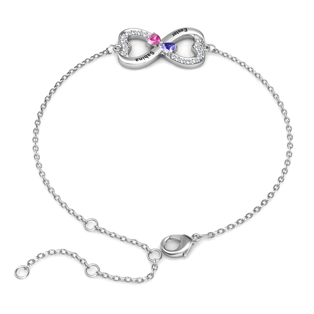 Personalised Infinity Bracelet with Engraving - 2 Birthstone - Sterling Silver - IFSHE UK