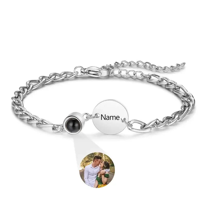 Initial and Name Disc Personalized Projection Photo Bracelet