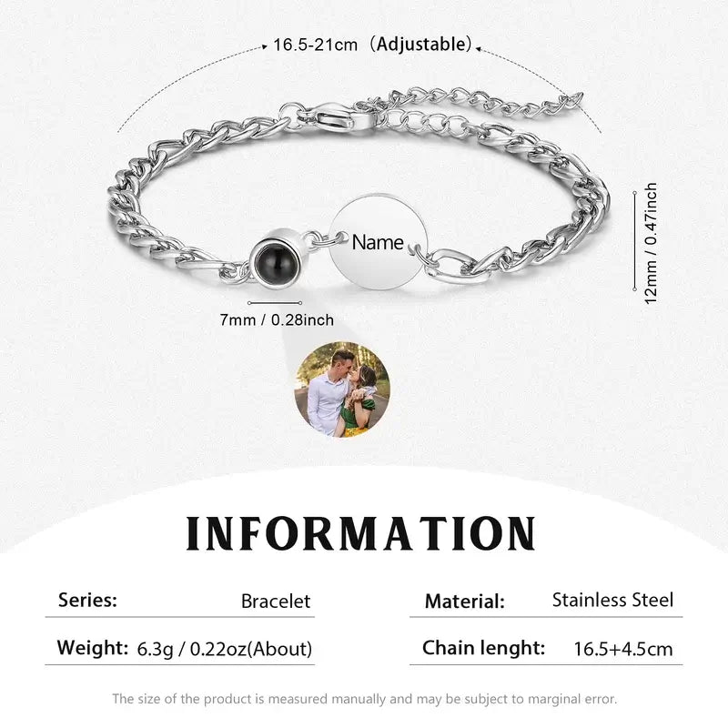 Initial and Name Disc Personalized Projection Photo Bracelet