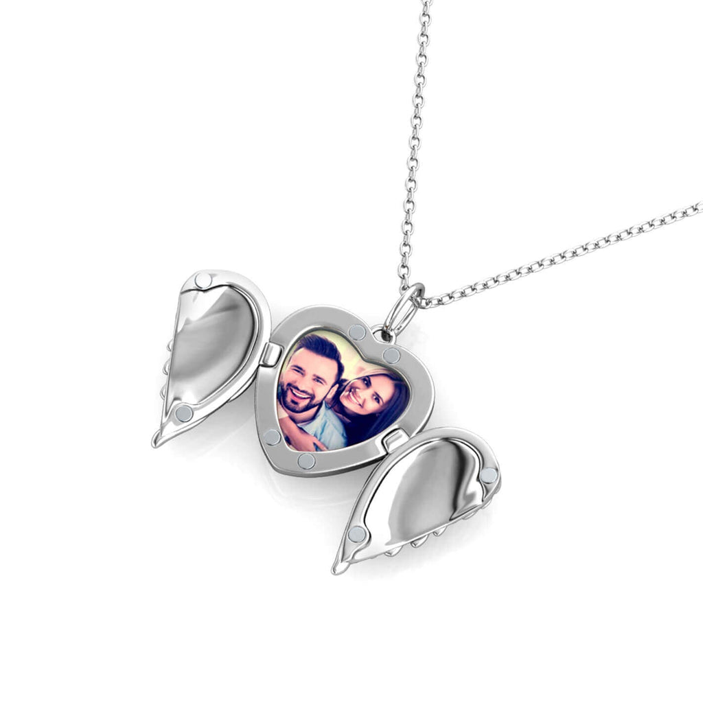 Personalised Angel Wings Locket with Photo - Locket with Picture Inside - Sterling Silver