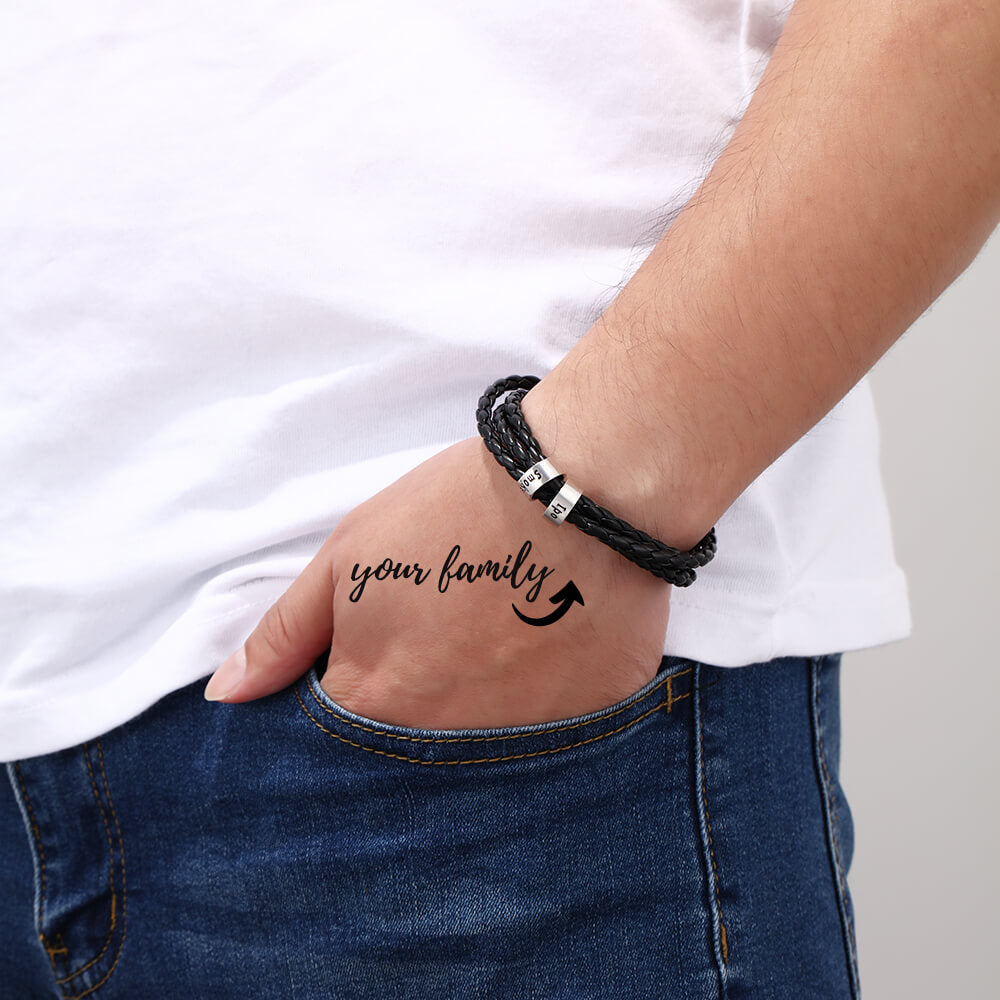 Mens Personalised Leather Bracelet with Hand Stamped Name Beads - Free  Delivery | eBay