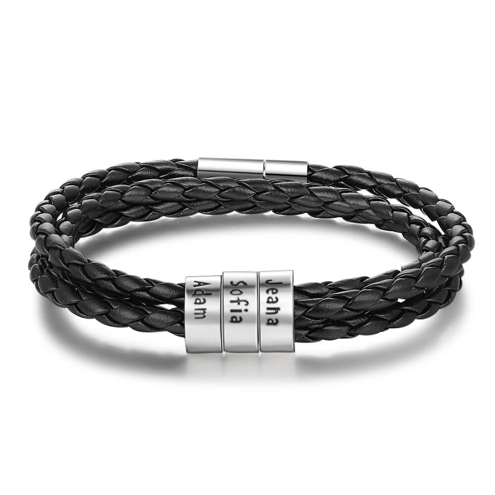 Infinity Personalised Men's Leather Name Bracelet | IfShe UK