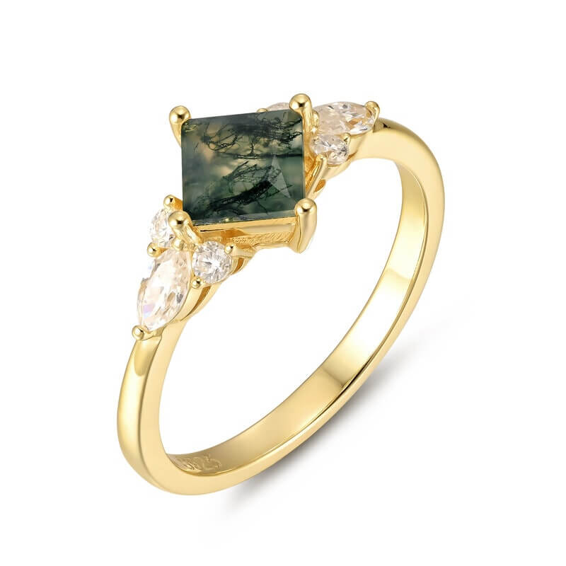 Moss Agate Ring Princess Cut Sterling Silver