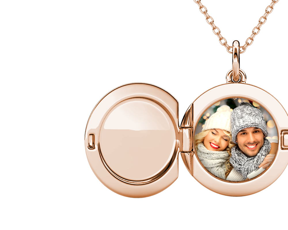 Personalised Locket with Photo - Round Locket with Picture Inside - Rose Gold