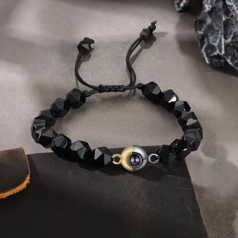 Obsidian Beaded Personalized Projection Photo Bracelet