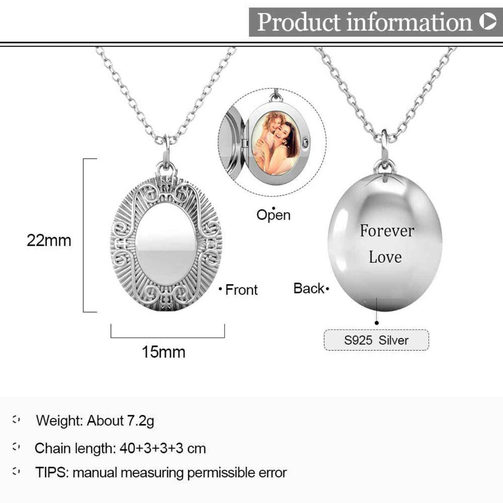 Personalised Locket with Photo - Oval Locket with Picture Inside - Sterling Silver