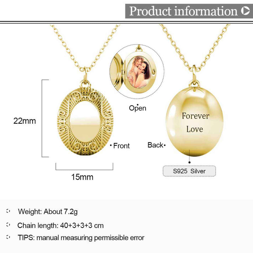 Personalised Locket with Photo - Oval Locket with Picture Inside - Gold