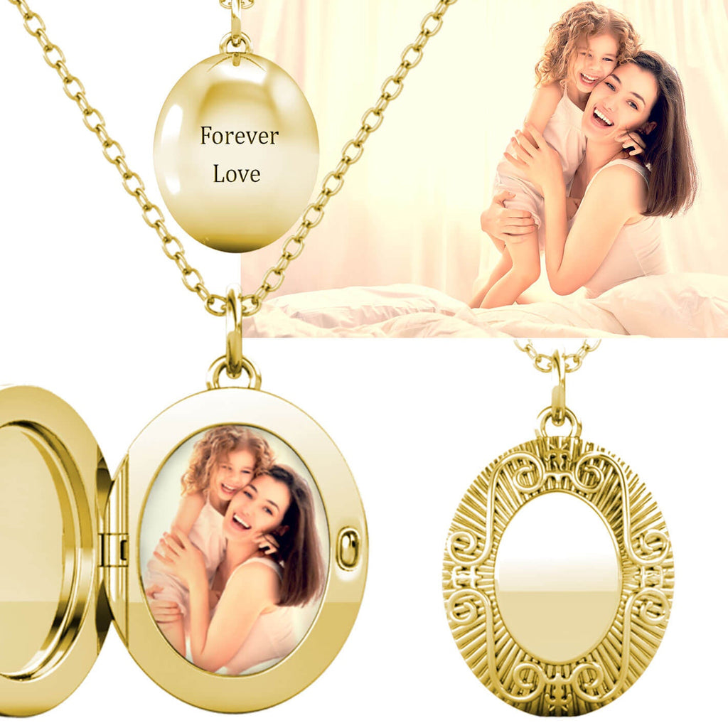 Personalised Locket with Photo - Oval Locket with Picture Inside - Gold