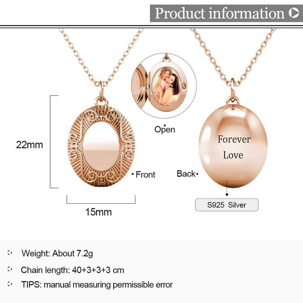 Personalised Locket with Photo - Oval Locket with Picture Inside - Rose Gold